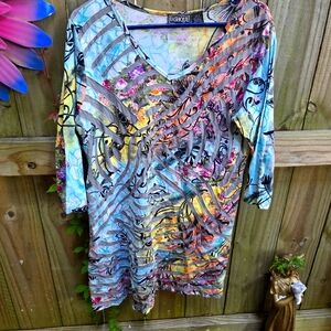 Fashque Abstract Print T-Shirt Dress Multi Color Women's Medium